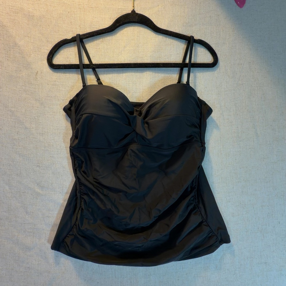 Collections by Catalina Tankini Swimsuit Top Black Ruched Underwire Women's